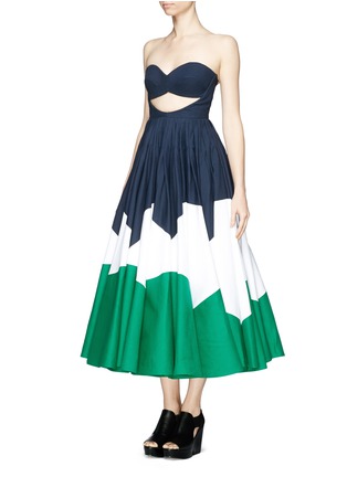 Figure View - Click To Enlarge - DELPOZO - Cutout bodice colourblock double poplin dress