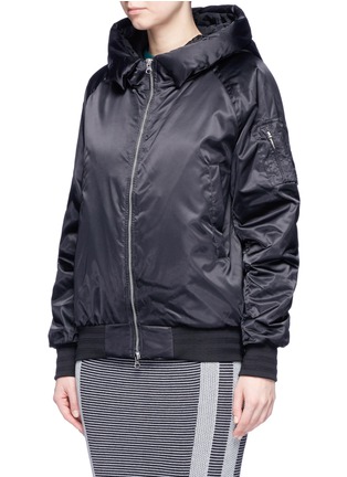 Front View - Click To Enlarge - ADIDAS - Ruched sleeve hooded satin bomber jacket