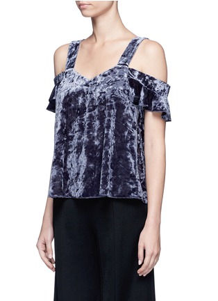 Front View - Click To Enlarge - TOPSHOP - Ruffle cold shoulder crushed velvet top