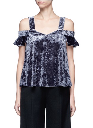 Main View - Click To Enlarge - TOPSHOP - Ruffle cold shoulder crushed velvet top