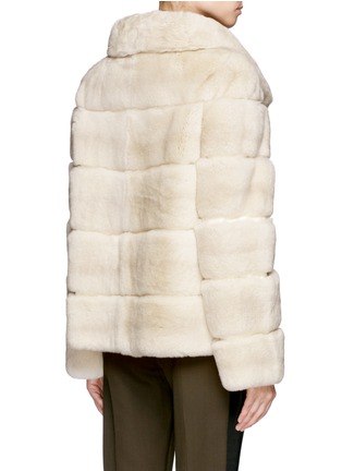 Back View - Click To Enlarge - YVES SALOMON - Leather trim stripe panels rabbit fur coat