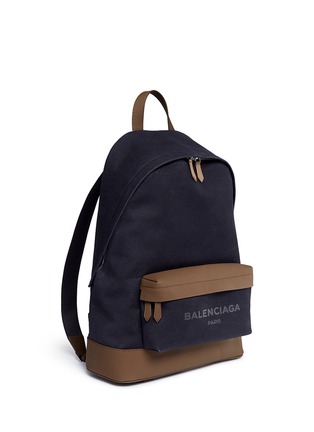 Front View - Click To Enlarge - BALENCIAGA - Leather trim colourblock canvas backpack