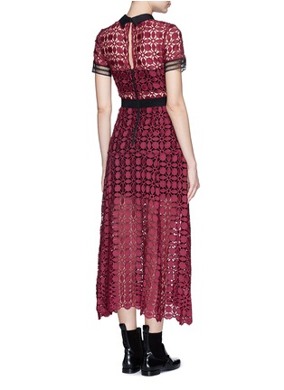Back View - Click To Enlarge - SELF-PORTRAIT - Twill collar geometric cutwork lace dress