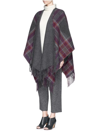 Front View - Click To Enlarge - THEORY - 'Saiome' check plaid felted wool poncho