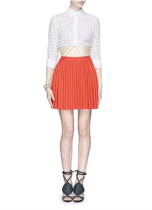 Figure View - Click To Enlarge - ALAÏA - Broderie anglaise drawstring hem cropped shirt