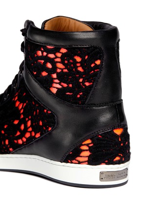 Detail View - Click To Enlarge - JIMMY CHOO - 'Tokyo' neon patent leather and lace sneakers