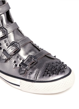 Detail View - Click To Enlarge - ASH - Viking studded metallic leather sneakers
