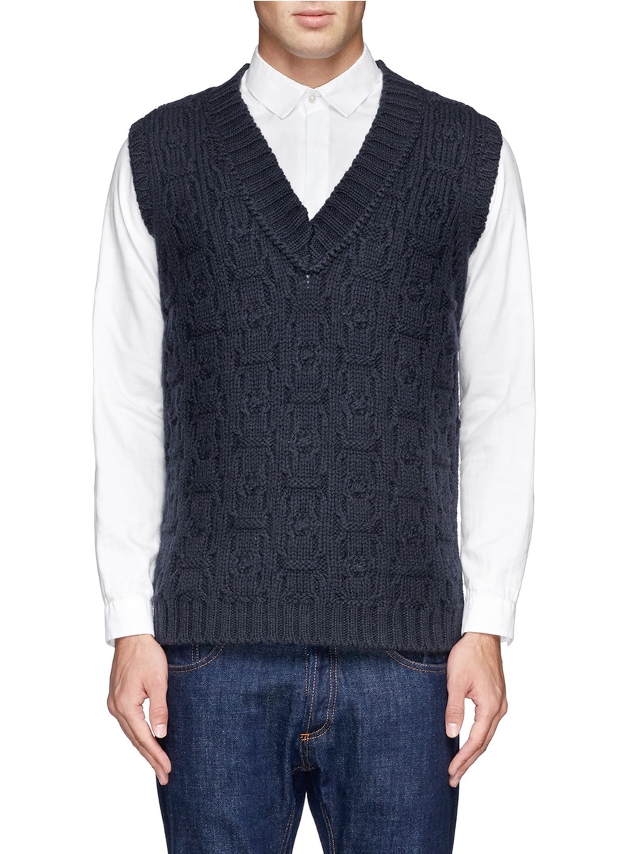 KOLOR - Chunky knit vest - on SALE | Blue V-Necks Knitwear | Menswear ...
