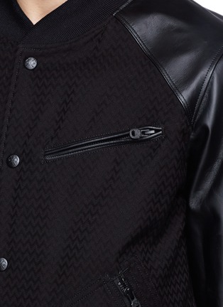 Detail View - Click To Enlarge - WHITE MOUNTAINEERING - Leather sleeve woven cotton varsity jacket