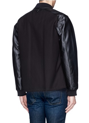 Back View - Click To Enlarge - WHITE MOUNTAINEERING - Leather sleeve woven cotton varsity jacket