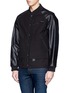 Front View - Click To Enlarge - WHITE MOUNTAINEERING - Leather sleeve woven cotton varsity jacket