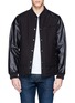 Main View - Click To Enlarge - WHITE MOUNTAINEERING - Leather sleeve woven cotton varsity jacket