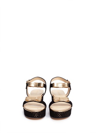 Figure View - Click To Enlarge - JIMMY CHOO - 'Nelly' metallic bow perforated platform sandals