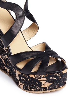 Detail View - Click To Enlarge - JIMMY CHOO - 'Parrow' strappy leather lace wedge sandals