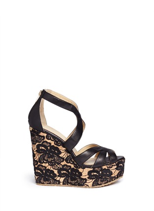Main View - Click To Enlarge - JIMMY CHOO - 'Parrow' strappy leather lace wedge sandals
