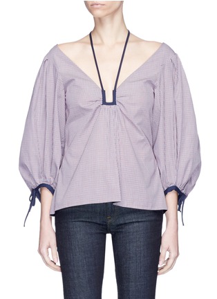 Main View - Click To Enlarge - 72722 - 'Pufferfish' cocoon sleeve halterneck check plaid blouse