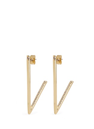 Main View - Click To Enlarge - MICHELLE CAMPBELL - 'Long V Hoop' crystal pavé 14k gold earrings