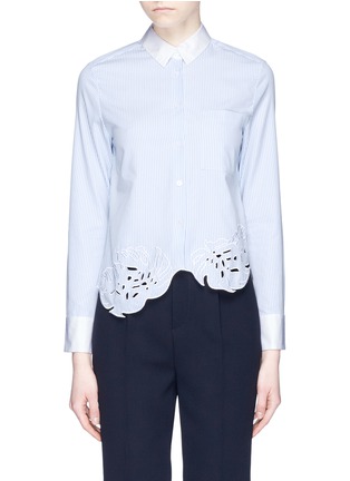 Main View - Click To Enlarge - COMME MOI - Cutwork embroidery stripe cotton shirt