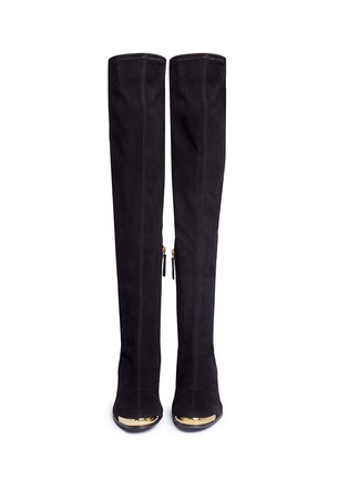 Front View - Click To Enlarge - 73426 - 'Nicky' metal trim suede thigh high boots