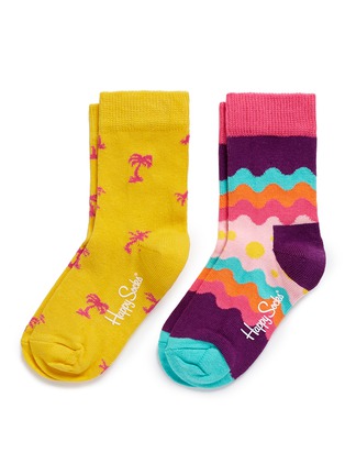 Main View - Click To Enlarge - HAPPY SOCKS - Wave and palm tree kids socks 2-pair pack