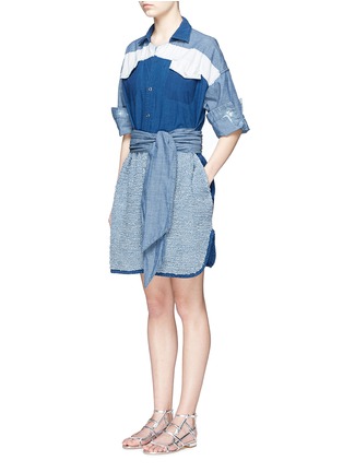 Figure View - Click To Enlarge - MAME - Ribbon hem patchwork chambray shirt dress