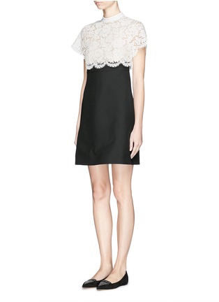 Front View - Click To Enlarge - VALENTINO GARAVANI - Guipure lace top wool-silk crepe dress