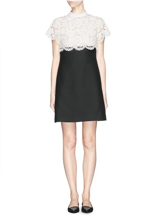 Main View - Click To Enlarge - VALENTINO GARAVANI - Guipure lace top wool-silk crepe dress