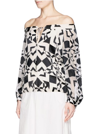 Front View - Click To Enlarge - ALICE & OLIVIA - 'Tammie' diamond patchwork gypsy top