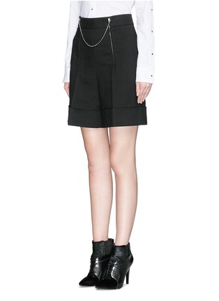 Front View - Click To Enlarge - ALEXANDER WANG - Ball chain zip cotton-wool shorts