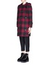 Front View - Click To Enlarge - ALEXANDER WANG - Triple snap button front tartan plaid duffle coat