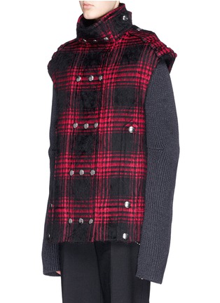 Front View - Click To Enlarge - ALEXANDER WANG - Triple snap button front tartan plaid boxy vest