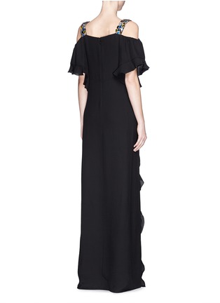 Back View - Click To Enlarge - CHLOÉ - Jewelled cold shoulder silk ruffle gown