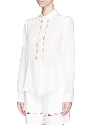 Front View - Click To Enlarge - CHLOÉ - Scalloped cutout silk blouse