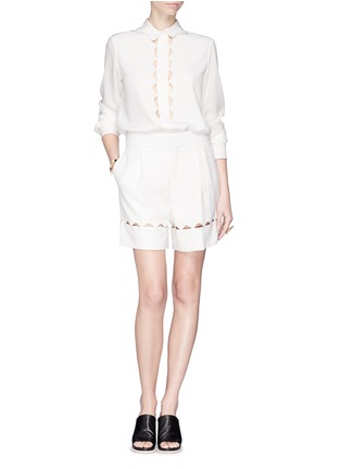 Figure View - Click To Enlarge - CHLOÉ - Scalloped cutout silk blouse