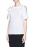 Front View - Click To Enlarge - CHLOÉ - Ruffle cold shoulder jersey T-shirt