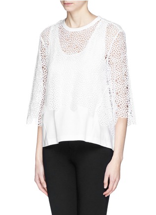 Front View - Click To Enlarge - CHLOÉ - Floral lace cape overlay jersey top