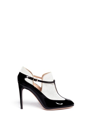 Main View - Click To Enlarge - VALENTINO GARAVANI - Velvet patent leather cutout ankle booties