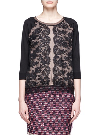 Main View - Click To Enlarge - LANVIN - Lace front panel cotton-silk knit top