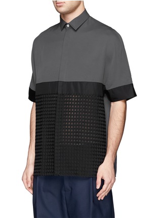 Front View - Click To Enlarge - LANVIN - Textured check front panel short-sleeve shirt