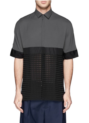 Main View - Click To Enlarge - LANVIN - Textured check front panel short-sleeve shirt