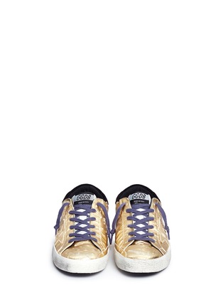 Front View - Click To Enlarge - GOLDEN GOOSE - 'Superstar' metallic ostrich embossed leather sneakers