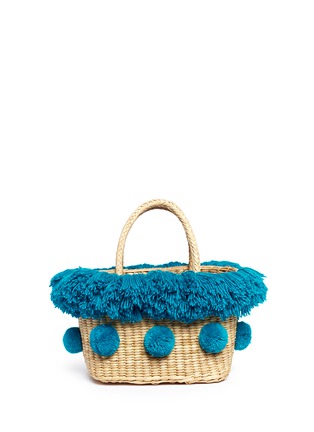 Detail View - Click To Enlarge - NANNACAY - Pompom fringe small woven reed tote