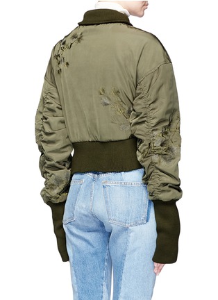 Back View - Click To Enlarge - GROUND ZERO - Floral embroidered satin bomber jacket