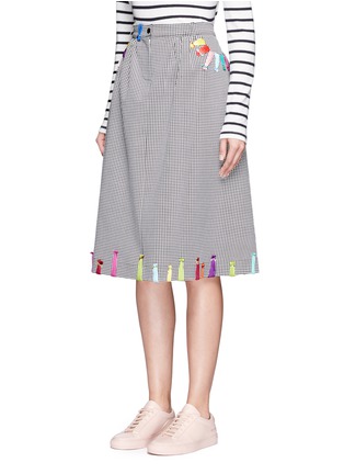 Front View - Click To Enlarge - MIRA MIKATI - Yarn embroidered houndstooth skirt