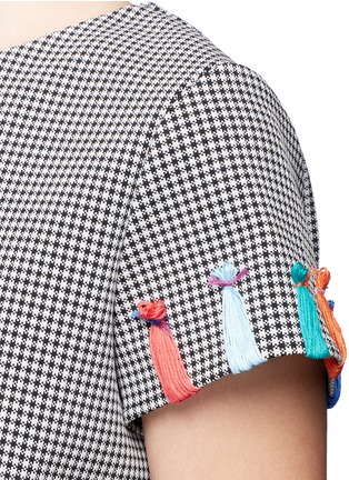 Detail View - Click To Enlarge - MIRA MIKATI - Yarn embroidered houndstooth top