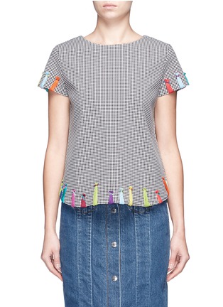 Main View - Click To Enlarge - MIRA MIKATI - Yarn embroidered houndstooth top