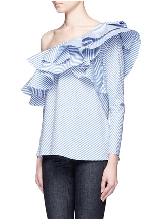 Front View - Click To Enlarge - 73052 - 'Anastasia' one-shoulder stripe ruffle top