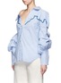 Front View - Click To Enlarge - 73052 - 'Anelise' puff sleeve braided embroidery stripe shirt