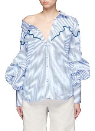 Main View - Click To Enlarge - 73052 - 'Anelise' puff sleeve braided embroidery stripe shirt