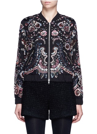 Main View - Click To Enlarge - NEEDLE & THREAD - 'Cinder Lace' floral embellished georgette bomber jacket